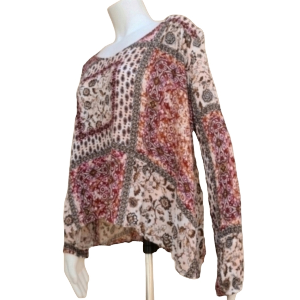 MOONDUST Patchwork Paisley Blouse XL Cutout Boho Festival Top Oversized GYPSY - Picture 3 of 16